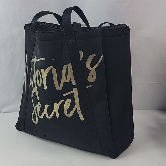Victoria Secret Beach Cooler Bag Insulated Wine Tote Black Gold - Picture 1 of 11